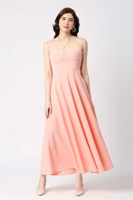 Buy Peach Lace Sweetheart Neck Corset Fit And Flare Dress For Women by ...