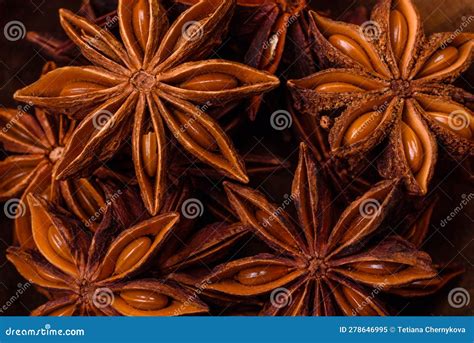 Star Shaped Spice Star Anise in a Wooden Round Bowl Stock Image - Image ...