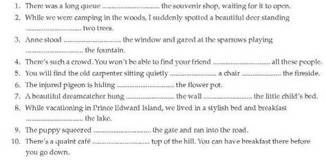 complete these sentences with suitable prepositions of place. in ...