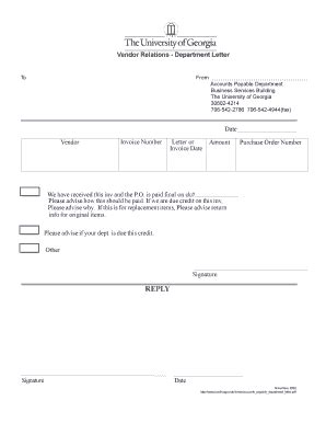 Fillable Online busfin uga Vendor Relations Department Letter Fax Email ...