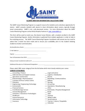 Fillable Online ALUMNI MENTOR INFORMATION COLLECTION FORM Fax Email ...
