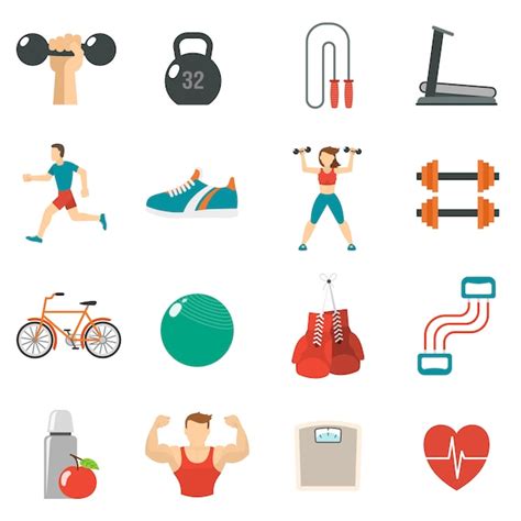 Fitness icon flat set | Free Vector