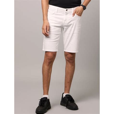 Buy CELIO Mens White Solid Denim Bermuda Shorts Online