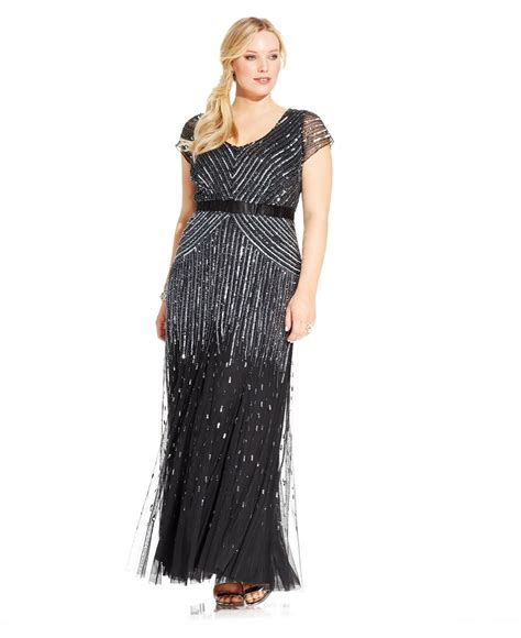 Adrianna Papell Plus Size Cap-Sleeve Beaded Sequined Gown - Dresses - Plus Sizes - Macy's