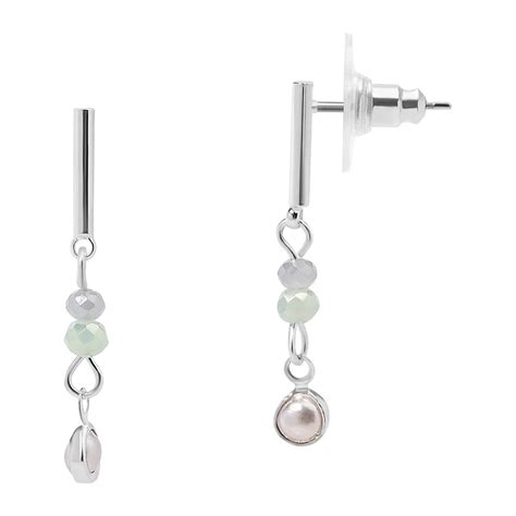 LC Lauren Conrad Silver Tone Blue Tone Bead & Simulated Pearl Drop Earrings