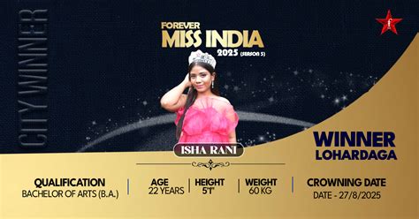Miss Lohardaga Isha Rani | Miss India City Winner 2025