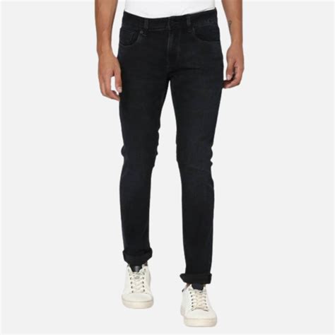 DARK BLUE COTTON SLIM FIT NARROW LENGTH CLEAN LOOK LOW RISE STRETCHABL ...