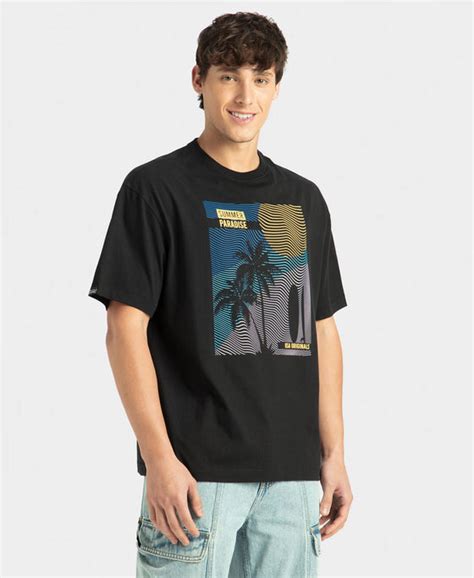 Buy Super Combed Cotton Rich Graphic Printed Oversized T-Shirt - Black ...