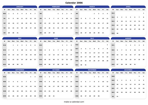 2006 Calendar - Free Yearly Printable