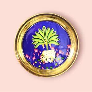 Buy P.R.Handmades Brass Pichwai | Cow Meena Design Serving Pooja Plate ...