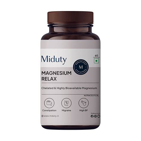 Buy Miduty Magnesium Relax Chelated Migraine High BP Constipation ...
