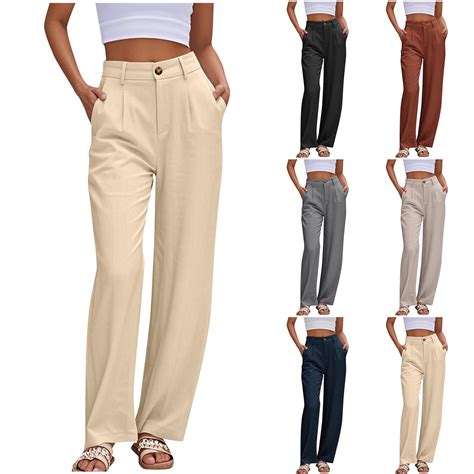 Axiiglly Business Casual Pants for Women Solid Color Work Pants Button ...