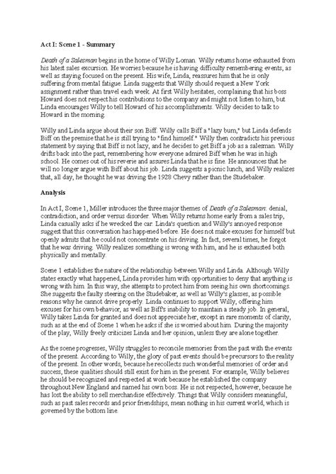 Detailed summary and Analysis - Death of a Sales man - Act I: Scene 1 ...