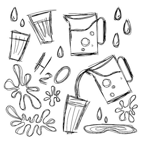 Jarro de copos de água potável borra e cai | Vetor Premium