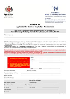 Fillable Online gov FORM CSP Application for Common Supply Pipe ...