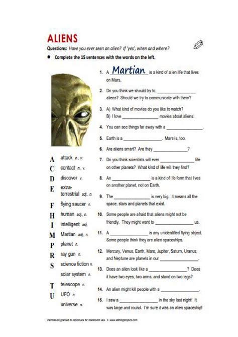 Image result for Alien Worksheet