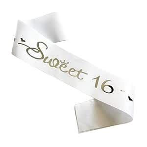 Sweet 16 Sash, White Satin Soft Sashes with Silver Foil Letter, 16th ...