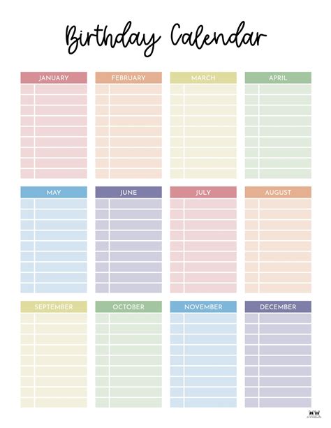 Free Editable Birthday List Template - Printable Calendar Template