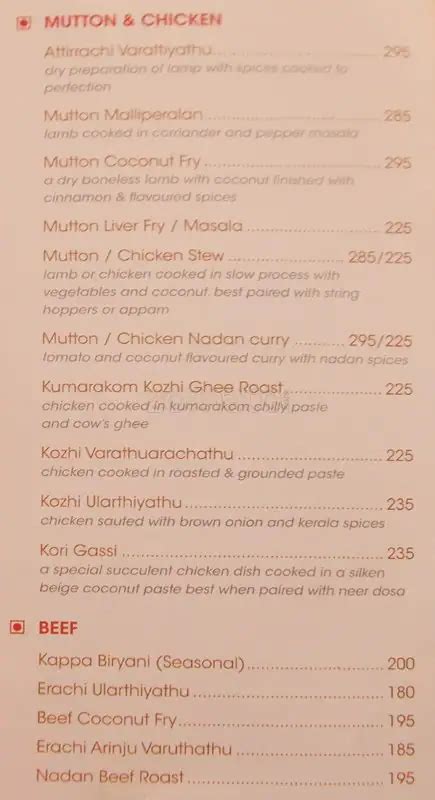 Menu at Green Meadows Resort, Chennai