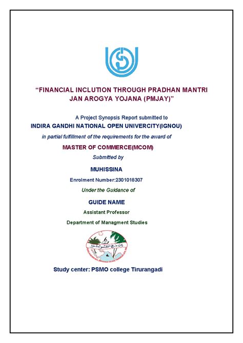 Murshida word muhsina - Project - “FINANCIAL INCLUTION THROUGH PRADHAN ...