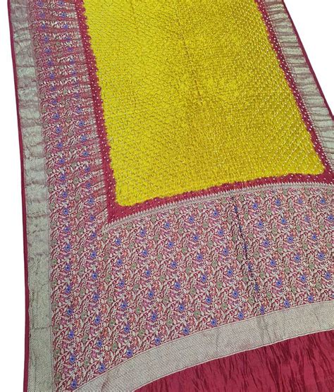 Yellow Bandhani Pure Silk Kanjeevaram Border Saree - Luxurionworld