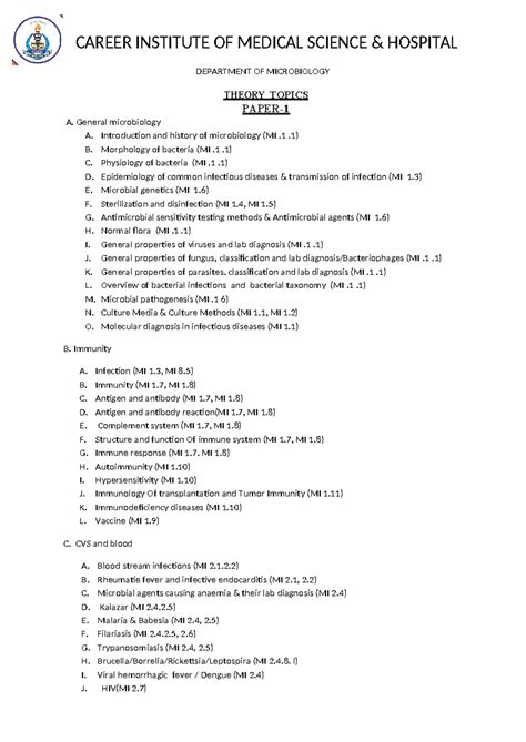 Microbiology Theory & Practical Topics (MI) - Career Institute - Studocu