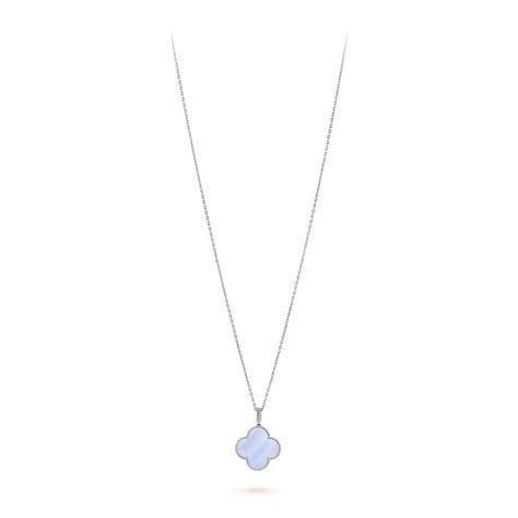 Magic Alhambra long necklace, 1 motif 18K white gold, Chalcedony - Van ...
