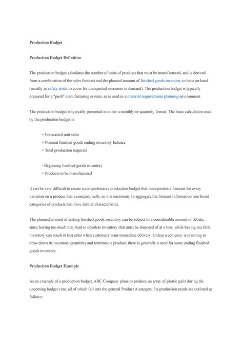 Image result for Production Budget Example Meaning