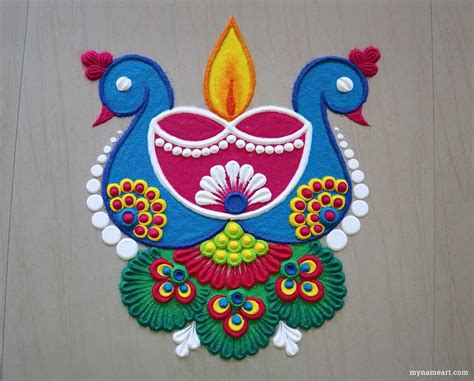 Simple Peacock Rangoli Designs For Diwali
