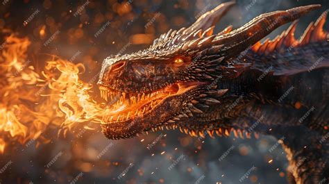 Premium Photo | The dragon breathes fire in a dramatic battle scene ...
