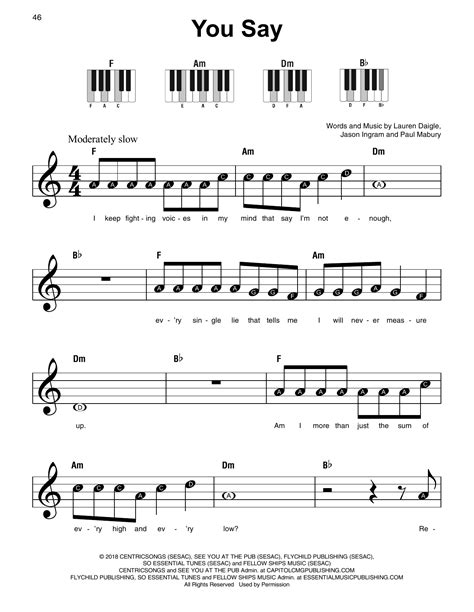 You Say by Lauren Daigle Sheet Music for Super Easy Piano at Sheet ...
