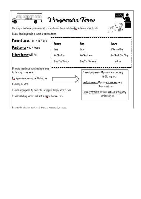 Progressive Tenses (Verbs): Grammar Practice Page | Printable ...
