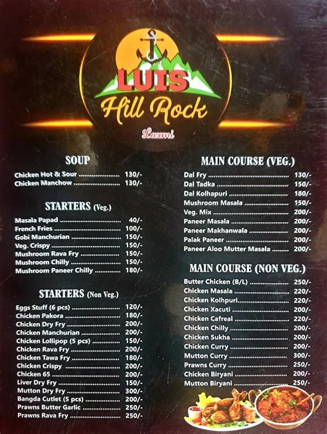 Menu at Luis Hill Rock, Mapusa