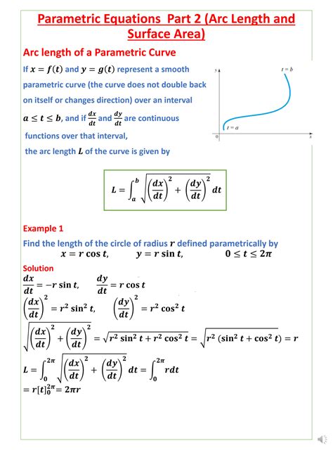 SOLUTION: Parametric equations part 2 arc length and surface area ...