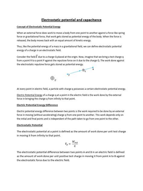 Image result for Electrostatic Potential and Capacitance Notes