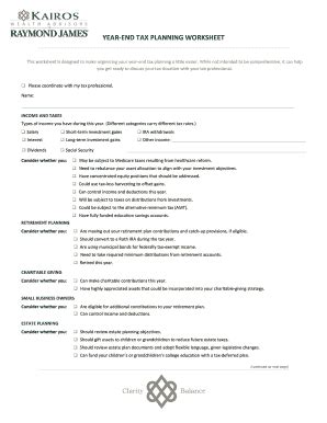 Fillable Online YEAR-END TAX PLANNING WORKSHEET - raymondjamescom Fax ...