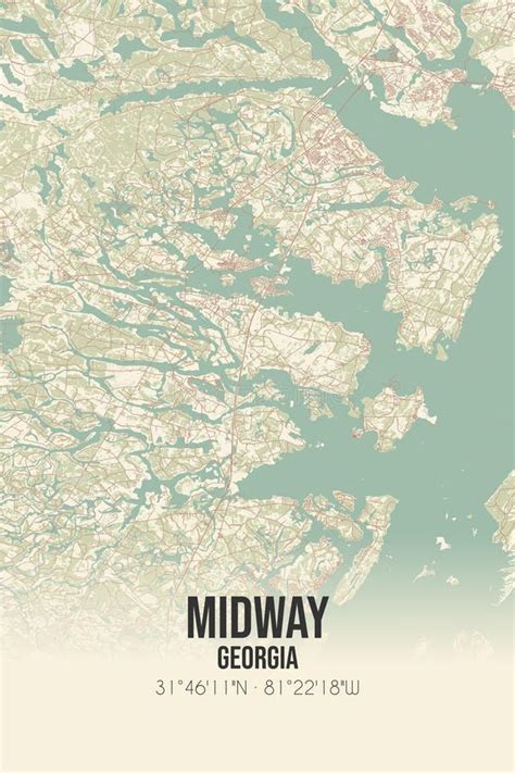 Retro US Map of Midway, Georgia. Vintage Street Map. Stock Illustration ...