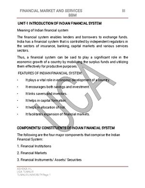 Structure of Indian Financial System - ASHOKA H L UCA TUMKUR Page 1 ...