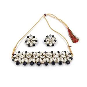 Buy ZaffreCollections Trending White Flower Choker with Black Pearls ...