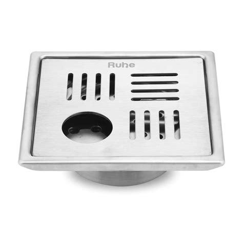 Ruby Square 304-Grade Floor Drain with Collar, Hole & Cockroach Trap ...