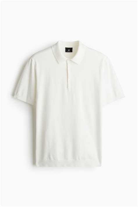 Regular Fit Fine-knit polo shirt - White - Men | H&M IN