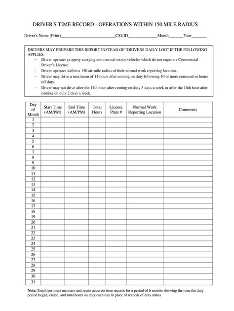 CSU Drivers Time Record - Operations Form - Fill Online, Printable ...