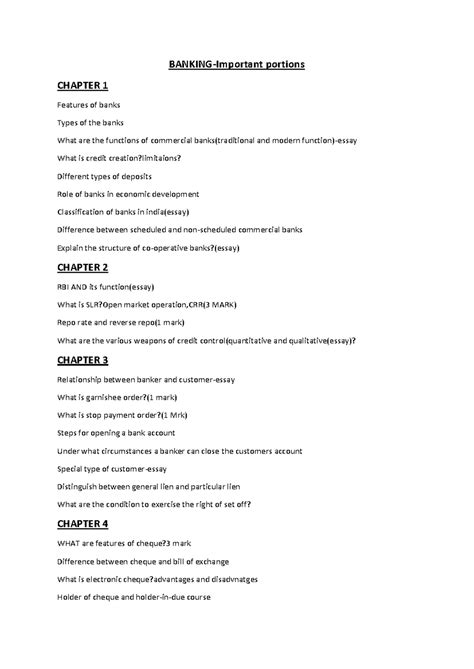 Banking - Key Concepts & Functions: Important Notes for Study - Studocu