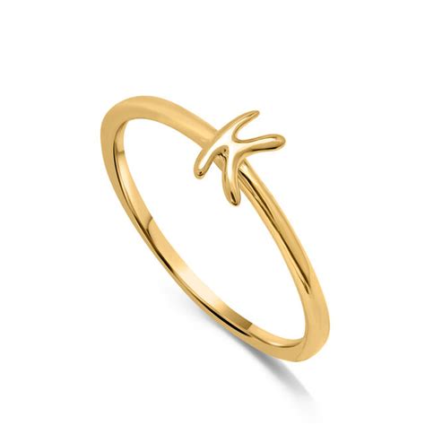 Letter K 14KT Yellow Gold Initial Ring