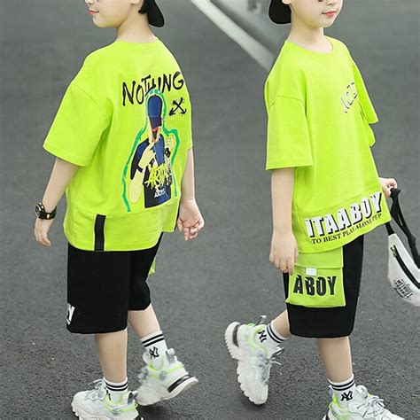 2 Pieces Kids Boys T-shirt & Shorts Clothing Set Outfit Graphic Letter ...