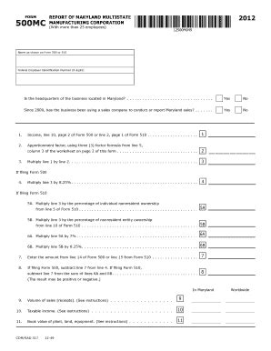 Fillable Online FORM 500MC MANUFACTURING CORPORATION - Comptroller of ...