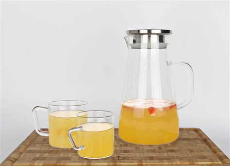 PUREFIT Borosilicate Glass Water Jug with Lid Microwave Safe Jug Set of ...