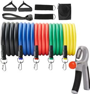 QUICK FIT Fitness Combo of 11-In-1 Resistance Bands Set with Hand ...