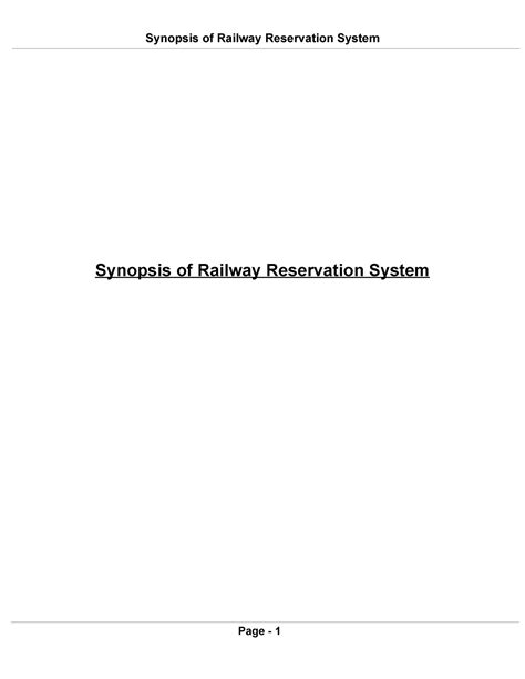 Synopsis of railway reservation system - Synopsis of Railway ...