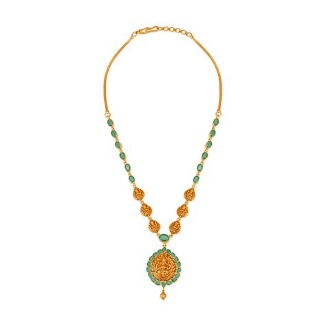 Goddess Laxmi Emerald Studded Gold Necklace